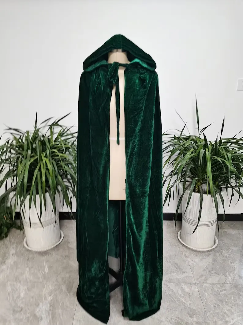 Customized Green Wdding Cloak with Hood Velvet Long Coat with Train Formal Party Bridal Women Christmas Accessory