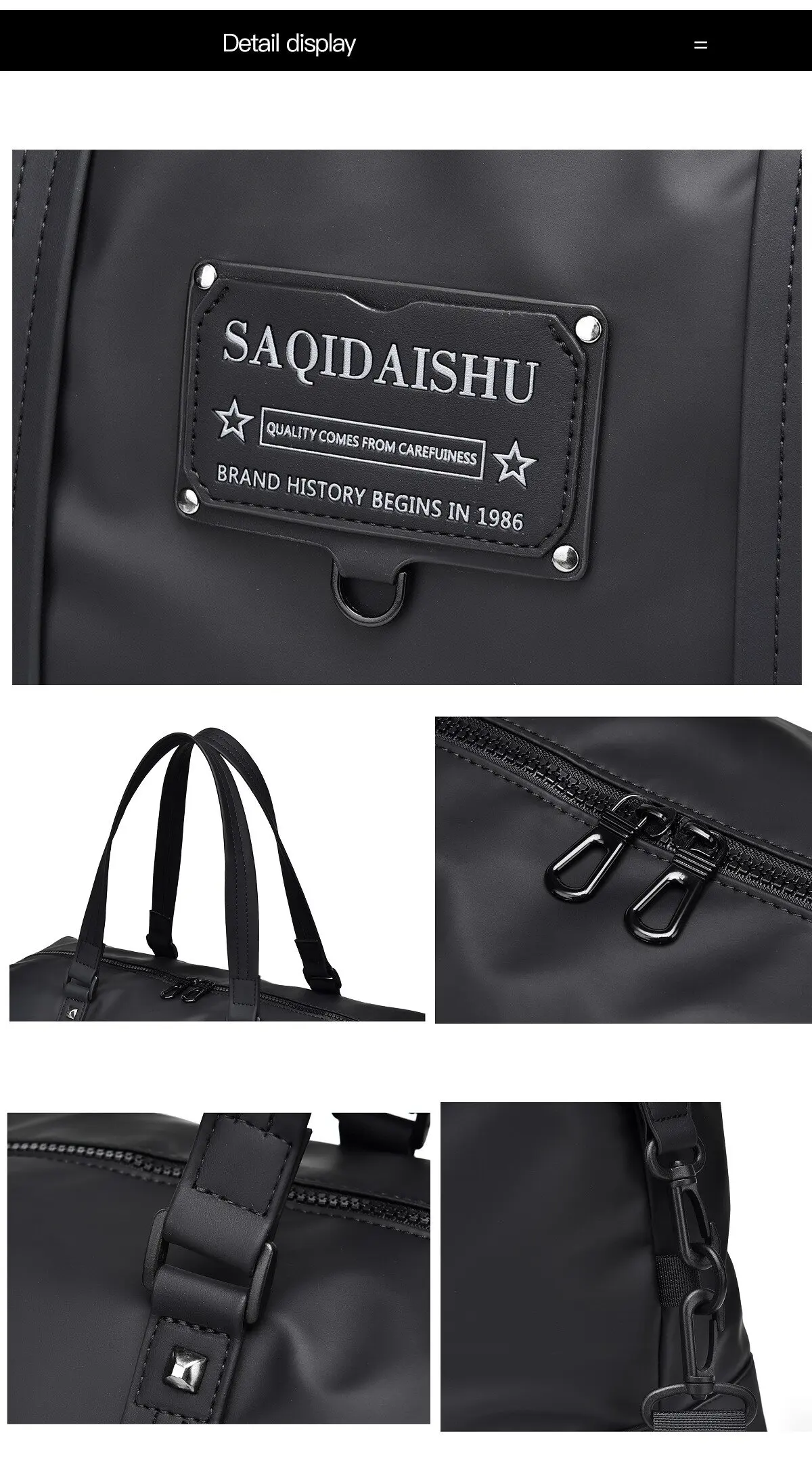 Bagage de voyage court pour homme, sac de sport noir, sac de sport étanche, poche zippée initiée par Oxford