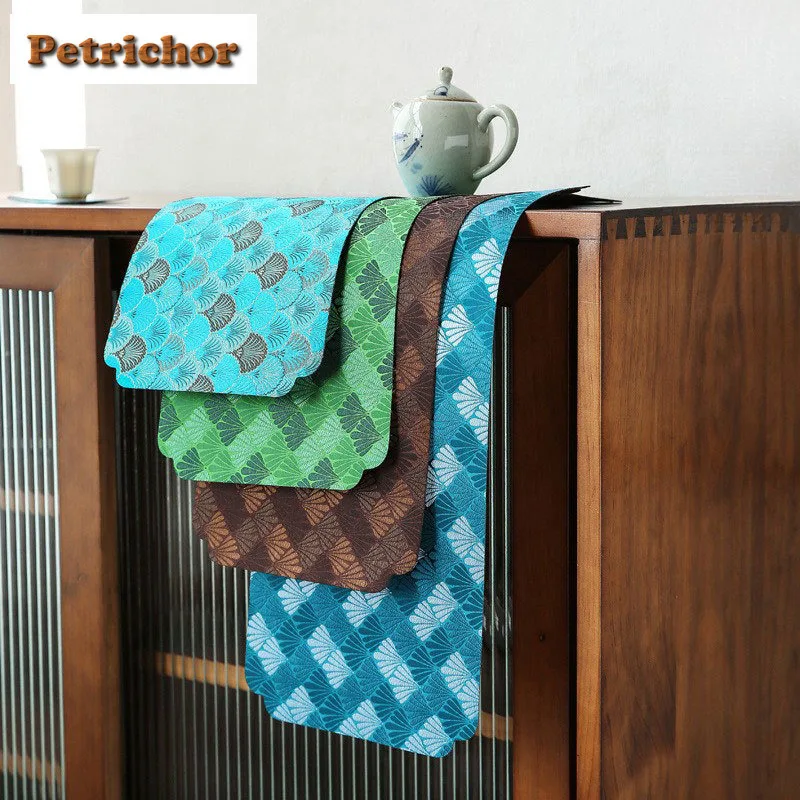 

Woven Embroidery Brocade Dry Foam Fabric Tea Table Mats Japanese Drink Coaster Household Dinner Table Cloth Mat For Tea Craft