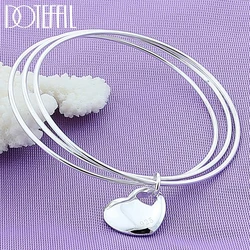DOTEFFIL 925 Sterling Silver Three Circle Heart Bangle Bracelet For Woman Wedding Engagement Fashion Charm Party Jewelry