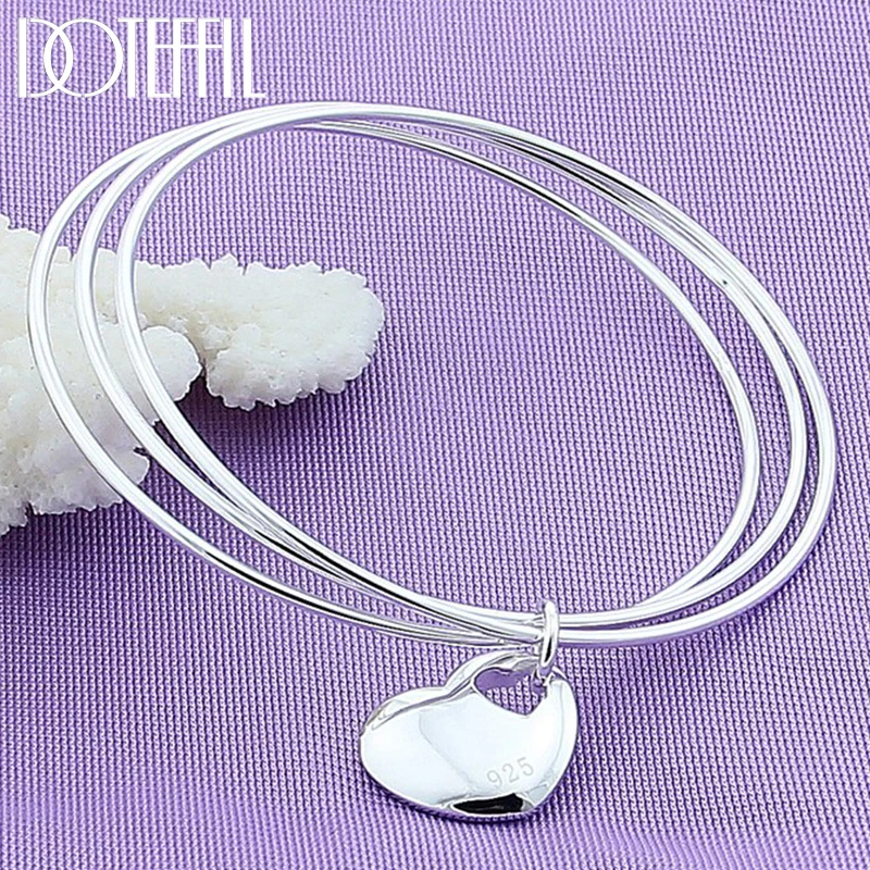DOTEFFIL 925 Sterling Silver trzy kółka bransoletka z sercem bransoletka dla kobiety ślub zaręczyny moda urok Party biżuteria