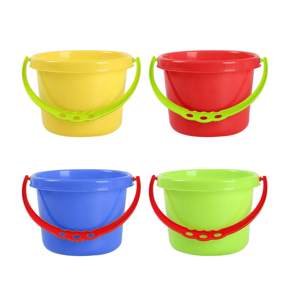 

4 Pcs Kids Plastic Bucket Mini Bucket Toy Mini Water Toy Bucket Kindergarten Bucket Toy for Beach Fun (Blue, Red, Yellow, Green