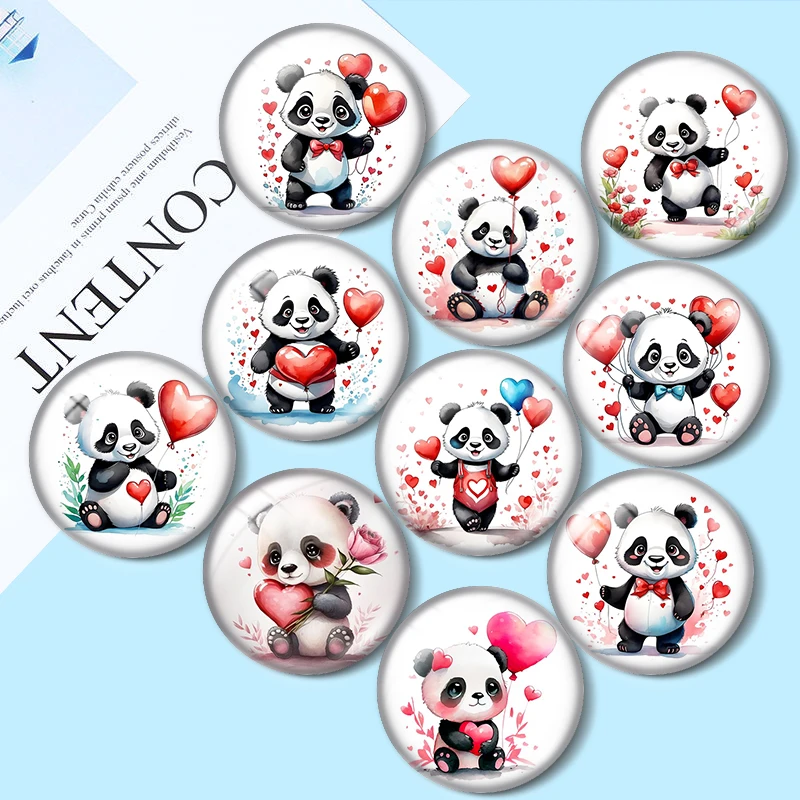 

Cartoon cute giant panda love 10pcs 12mm/18mm/20mm/25mm Round photo glass cabochon demo flat back Making findings