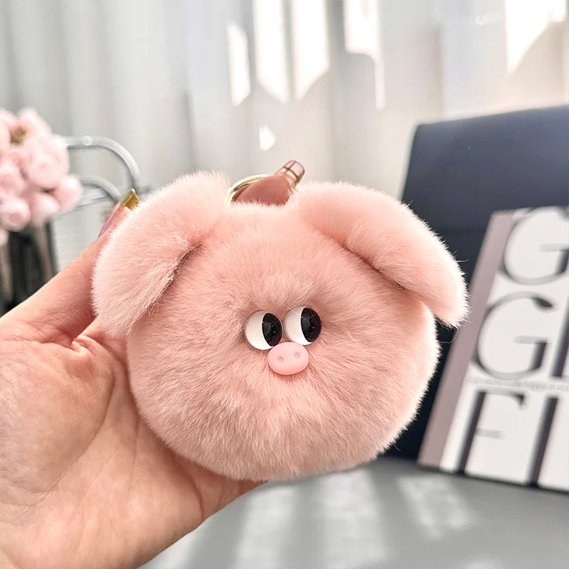 Soft Funny Lovely Pig Keychain Cute Creative Rabbit Fur key Chains Kawaii Pigyy Toy Bag Pendnant Couple Keyring