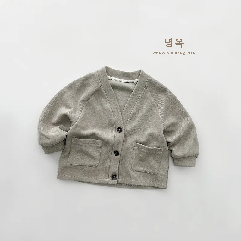 2024 Spring New Children Long Sleeve Lapel Casual Coat Boys Girls Retro Cardigan Solid Kids Pocket Jacket Fashion Baby Clothes