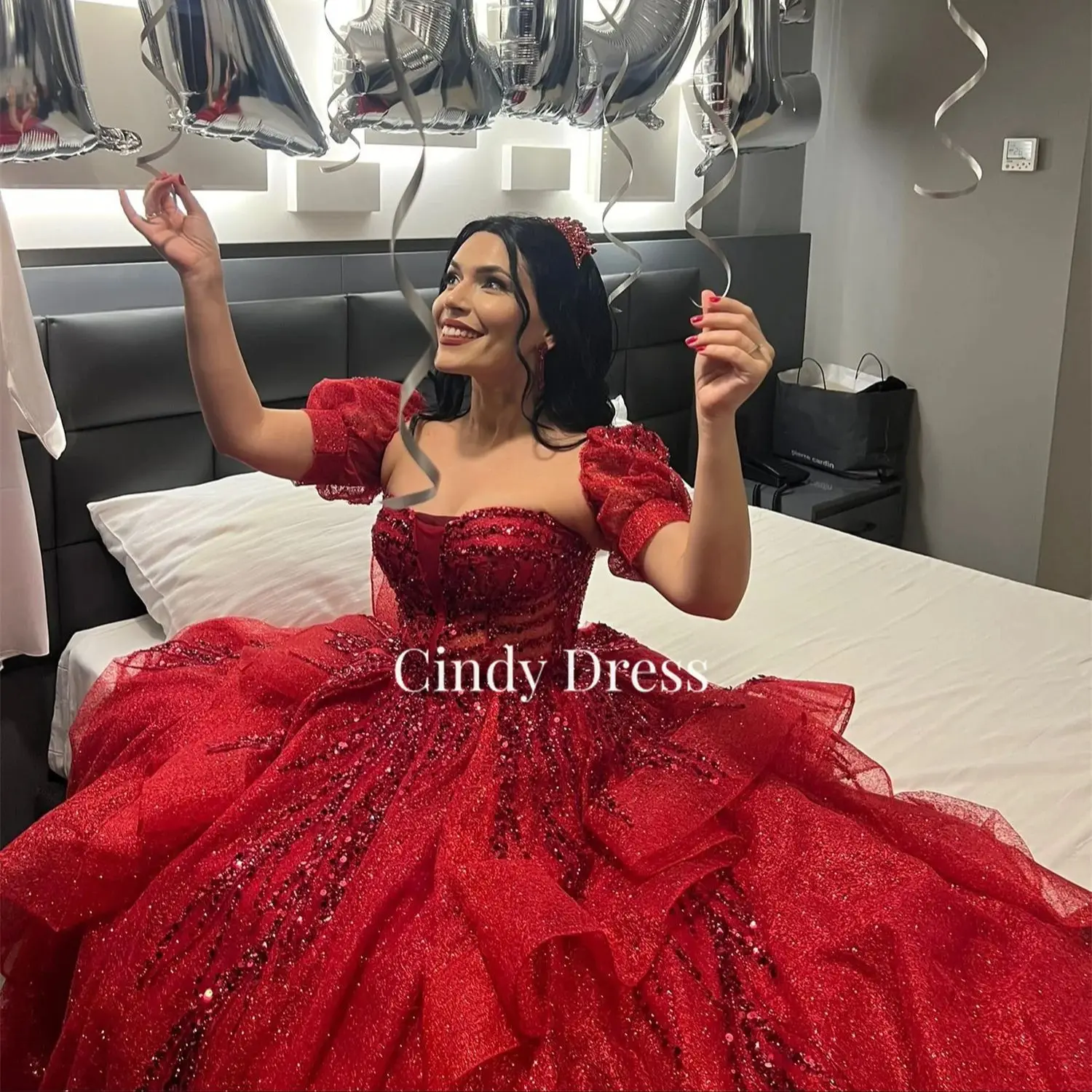 

Cindy Shiny Wedding Dress Red Chubby Elegant Party Dresses Woman Evening Gala Prom 2024 Graduation Luxurious Women's Luxury