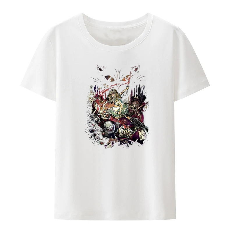 Zombies in Wonderland Graphic T-shirt Funny Tee Loose Character Camisa Retro Portrait Pattern Same Style Aesthetic Popular Otaku