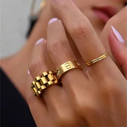 1 Pcs Gold Pvd Plated Bold Wide Thick Ring for Women Chunky Link Chain Stainless Steel Strap Finger Rings Jewelry