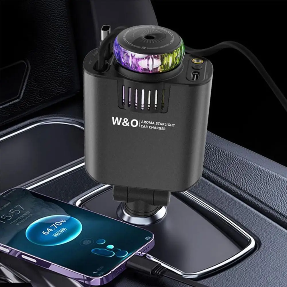 Car Air Freshener RGB Starry Sky 3 In 1 Multi-Function Aromatherapy LED Light Retractable USB Charger Essential Oil Diffuser