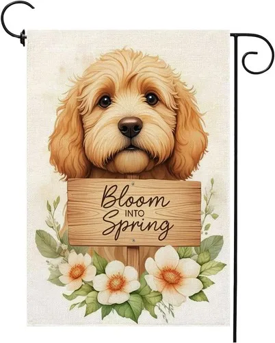 Spring Garden Flag Burlap Double Sided For Golden Doodle Dog, 12x18 Inch XXQ