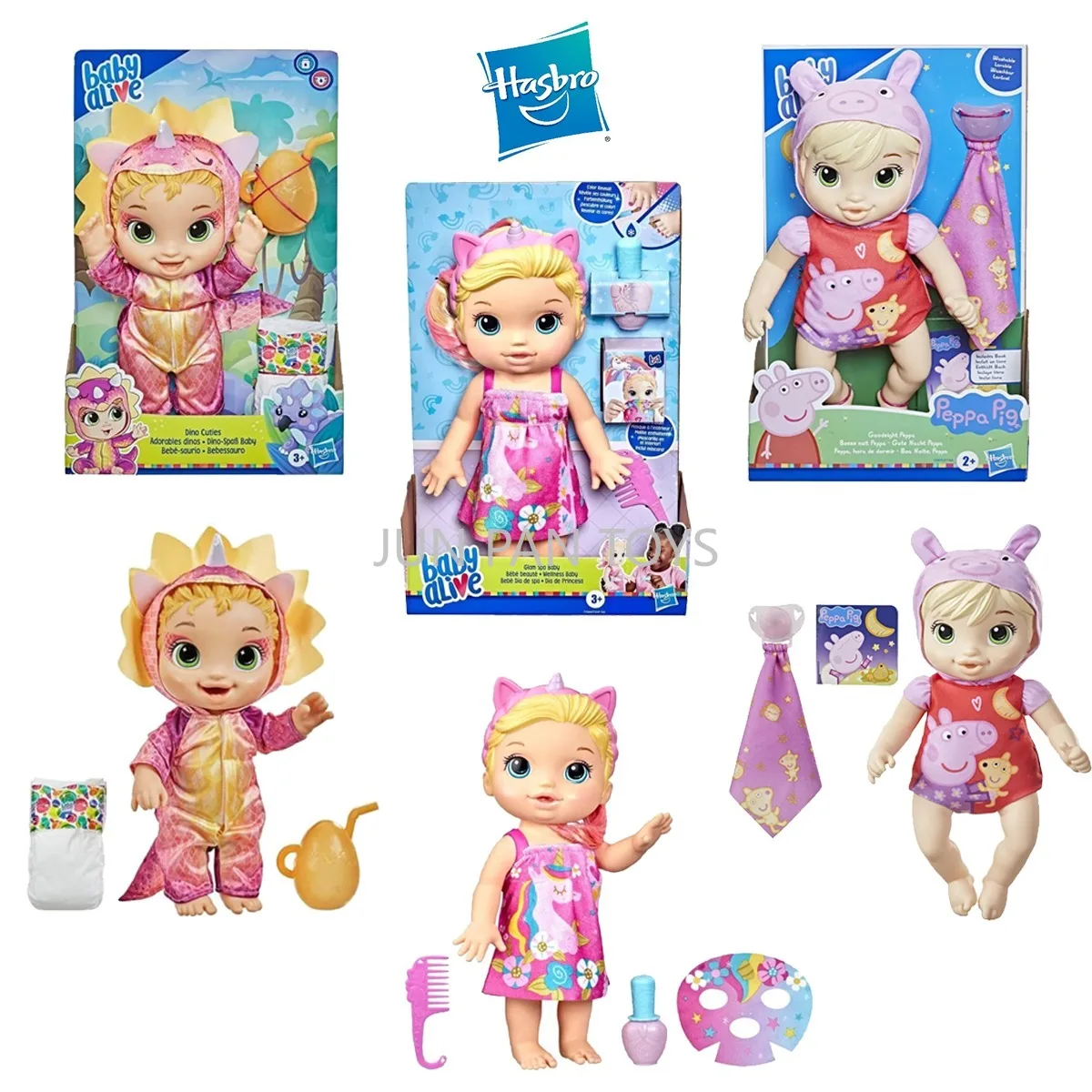 Muñeca Original Hasbro Baby Alive Glam Spa Baby Good Night Peppa Pig Dino Cuties Unicornio, Cuerpo Suave, Cabello Rubio, Juguete Coleccionable para Niños