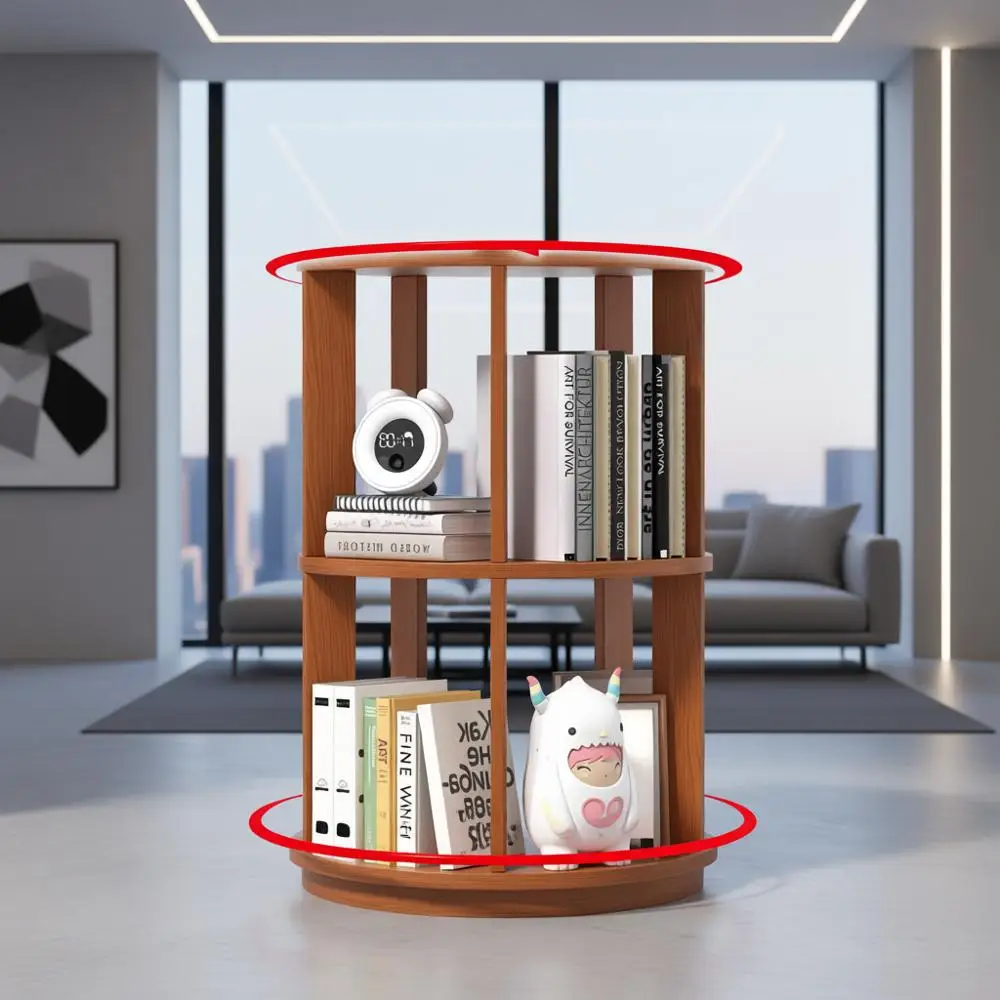 

Вращающаяся 4-ярусная книжная полка с тормозными колесами, 360° ° Вращающийся органайзер для небольших помещений, угловой, гостиной, спальни, бровей в деревенском стиле