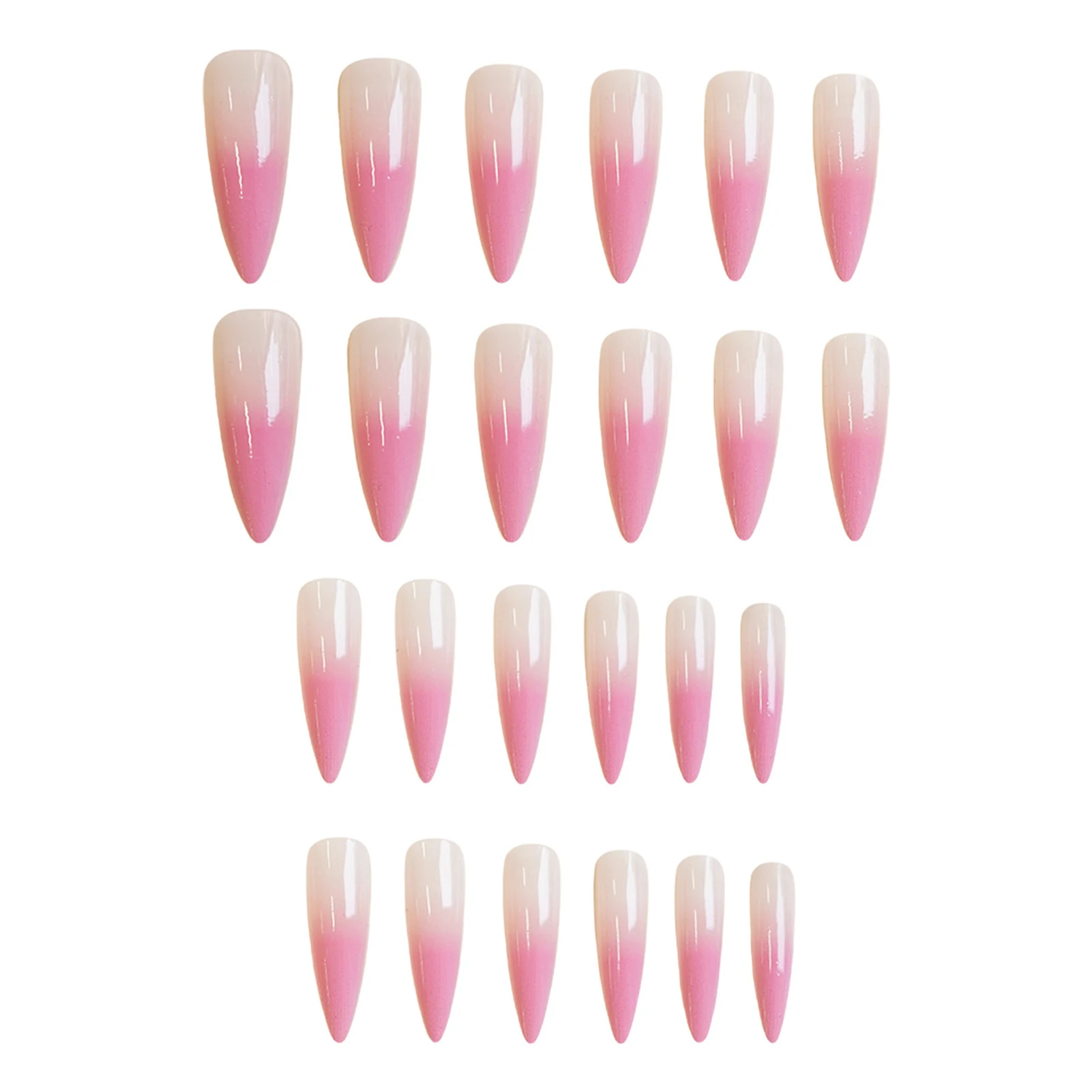 Lange Stiletto-Charm-Kunstnägel, Farbverlauf, Rosa, Weiß, zum Aufdrücken der Nägel, coole Mädchen, tragbare künstliche Nägel, Tipps, DIY-Maniküre, 24 Stück – Detail 1