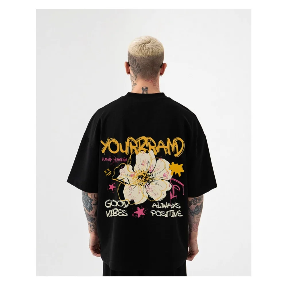 

Summer New Hand-painted Flower Letter Graffiti Couple Short-sleeved T-shirt Loose American Short T Men and Women Tide
