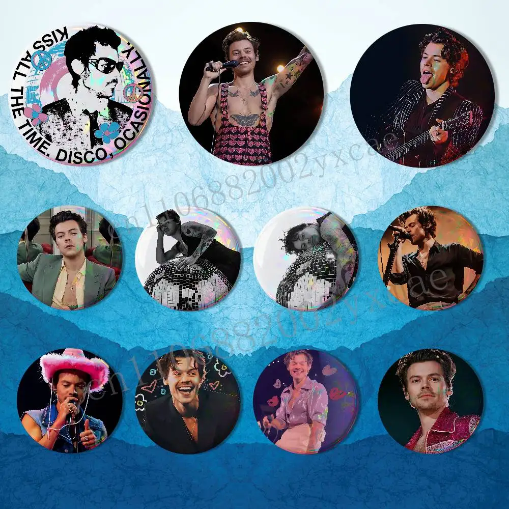 Kiss All the Time Harry Styles Badge on Backpack Clothes decoration Tinplate Round Brooch Funny Custom Gifts for Friend