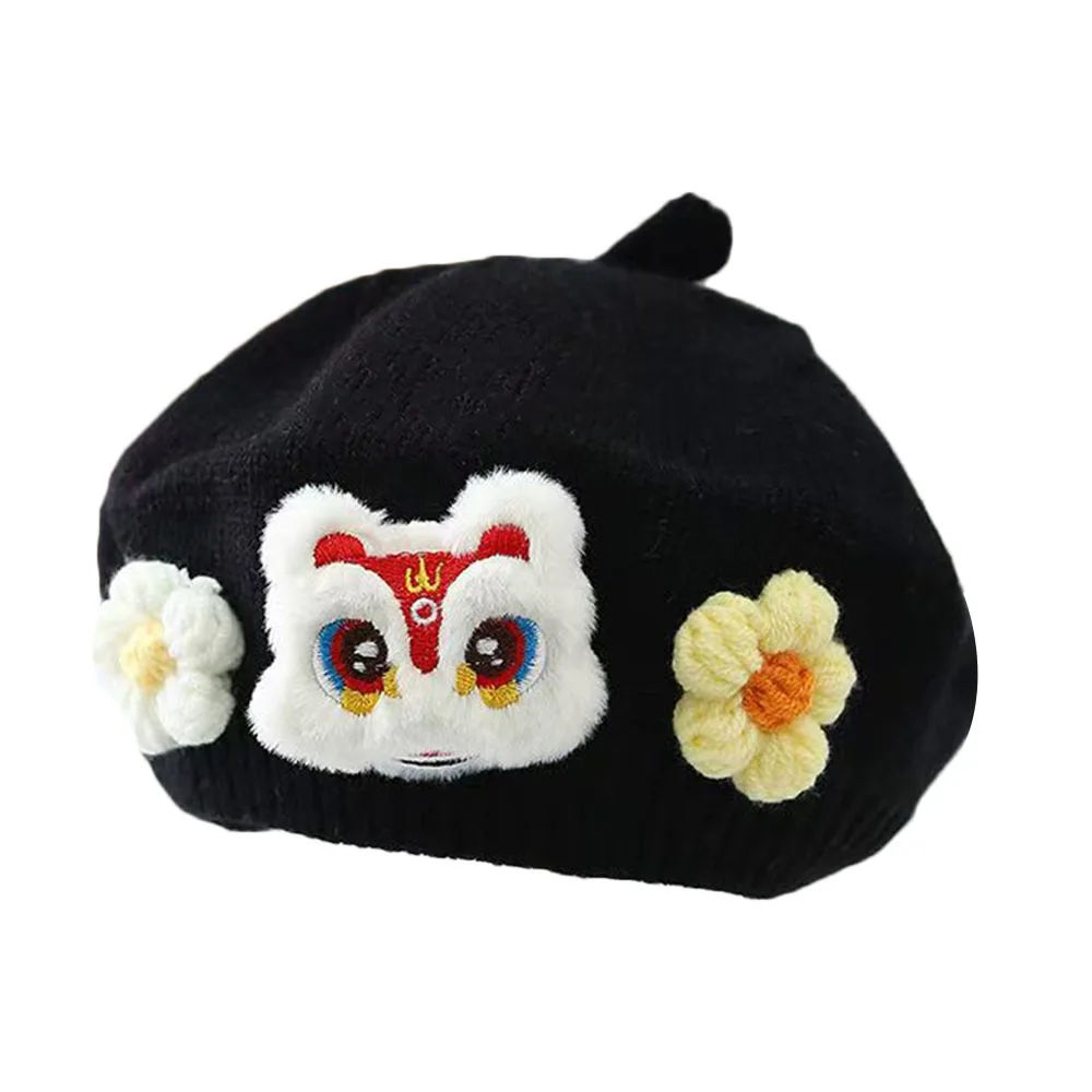 

Cute Flower Baby Beret Hat Winter Warm Ear Protection Winter Warm Cap Korean Princess Knitted Hat Infant Girls