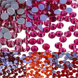 Glass Siam Rose Fuchsia Crystal Hotfix Rhinestones Strass Iron On For Nail Art Sewing Fabric Decoration DMC Clothing Garment