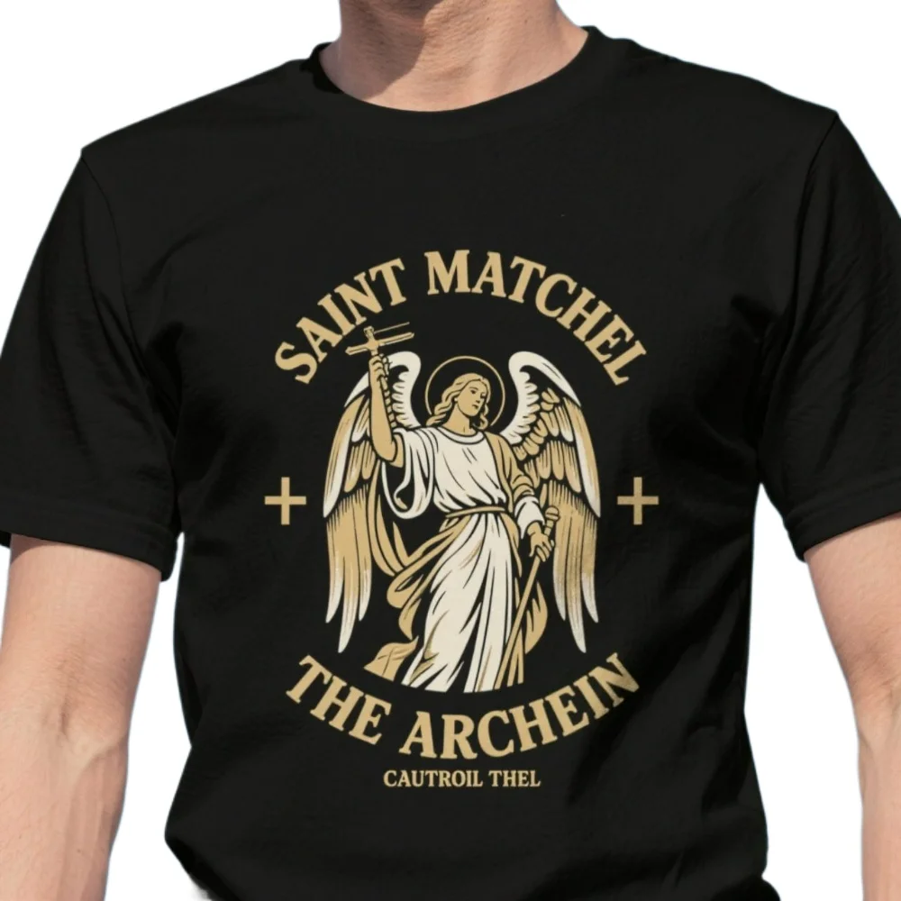 

Saint Michael The Archangel Catholic Christian T-Shirt. Summer Cotton Short Sleeve O-Neck Mens T Shirt New S-3XL
