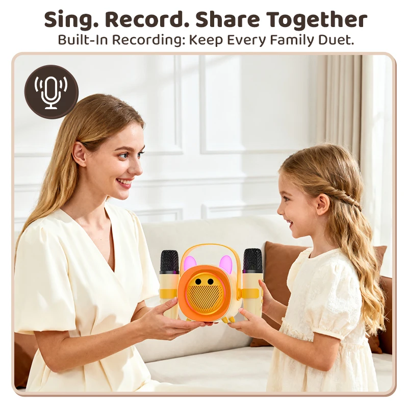 Trendy children's dual Macara OK speaker portable outdoor singing K supports card insertion recording lighting voice prompts