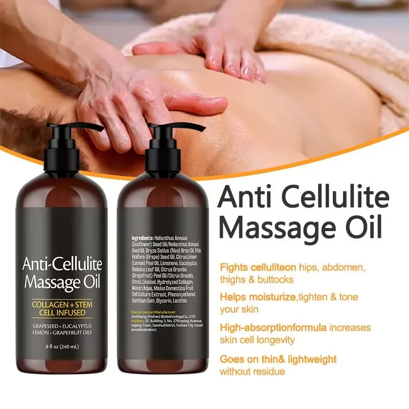

240ml Anti Cellulite Massage Oil Infused with Collagen and Stem Cell Skin Tightening Cellulite Moisturizing Body Essential Oil