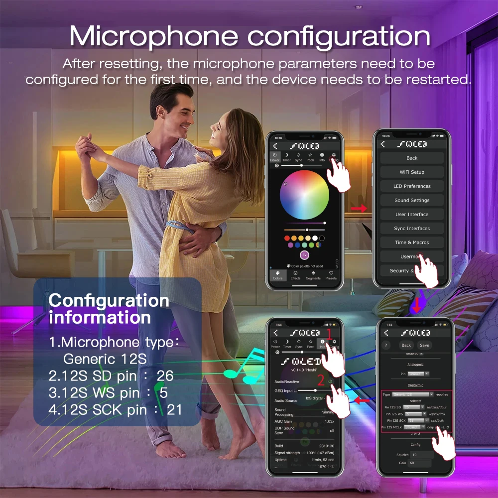 Contrôleur de bande LED WLED ESP32, mode son musical avec micro, RVB, IC numérique, DC5V, USB, WS2811, WS2812, WS2812b, adressable