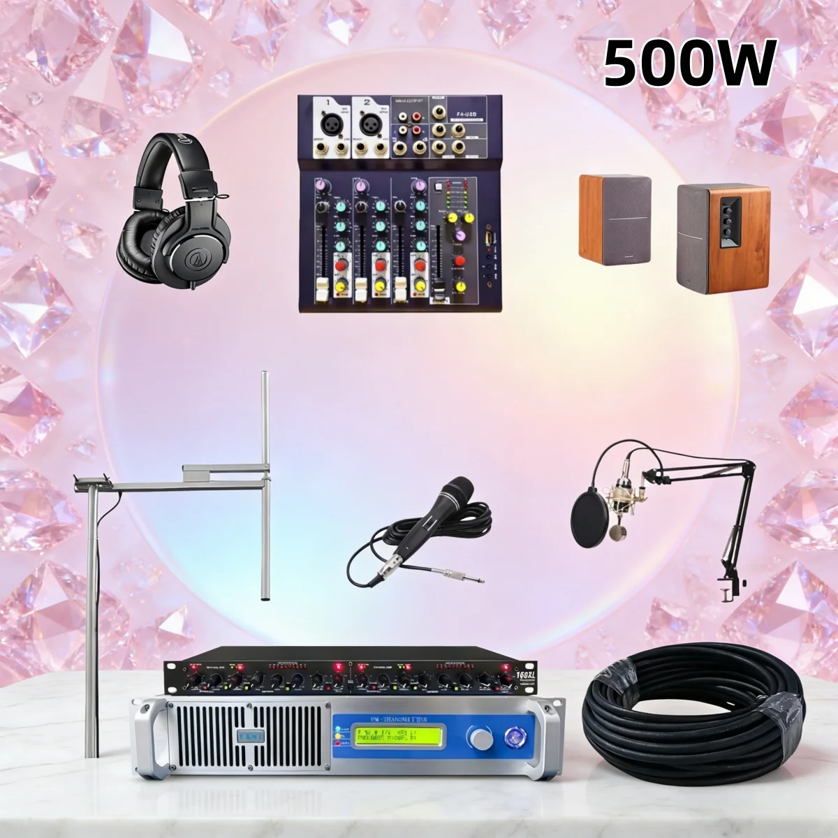 

Школьная FM-трансмиттерная станция YXHT-1, 500 Вт, полный комплект, аудиосистема для выставок, готовая станция, легкая конструкция