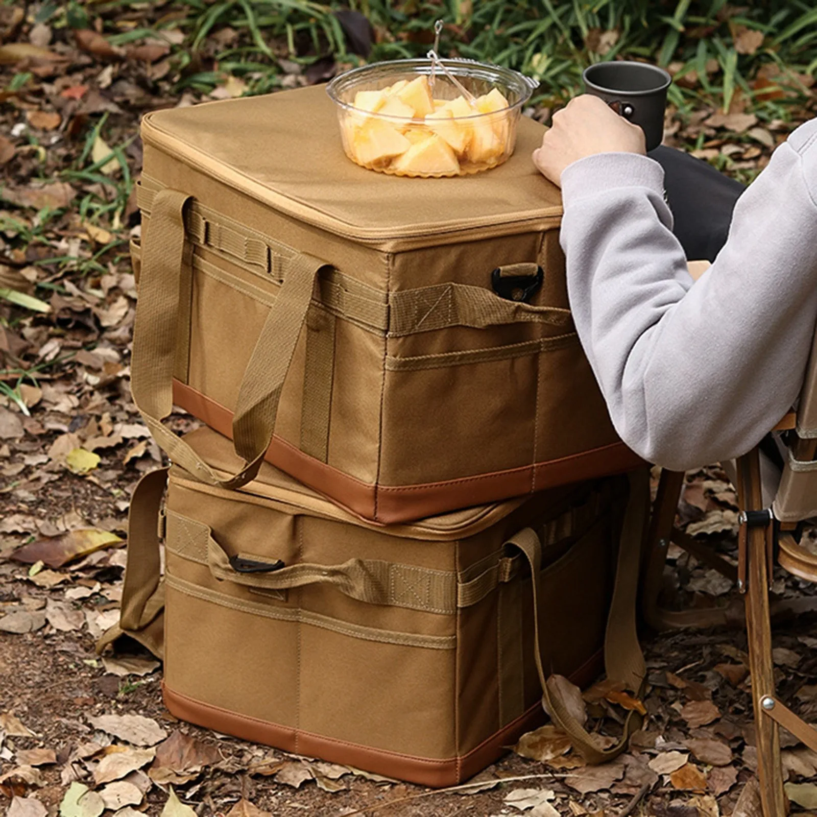 600D Camping Bag Large Capacity 30L 45L Black and Khaki Color Camping Storage Bag Portable Picnic BagOutdoor Camping Accessories
