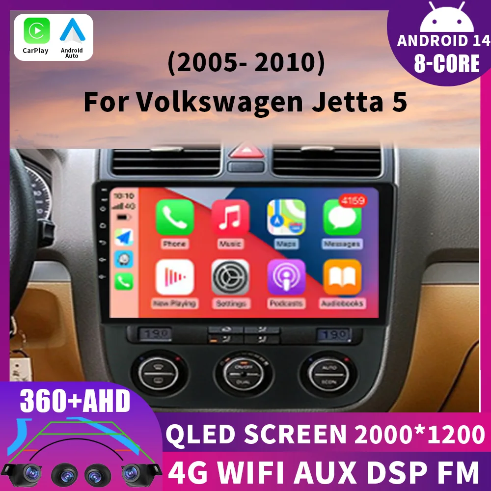 

Android 14 For VOLKSWAGEN VW GOLF MK5 JETTA GLI RABBIT 2003-2010 Multimedia Video Player Carplay GPS Navigation Wifi Car Radio