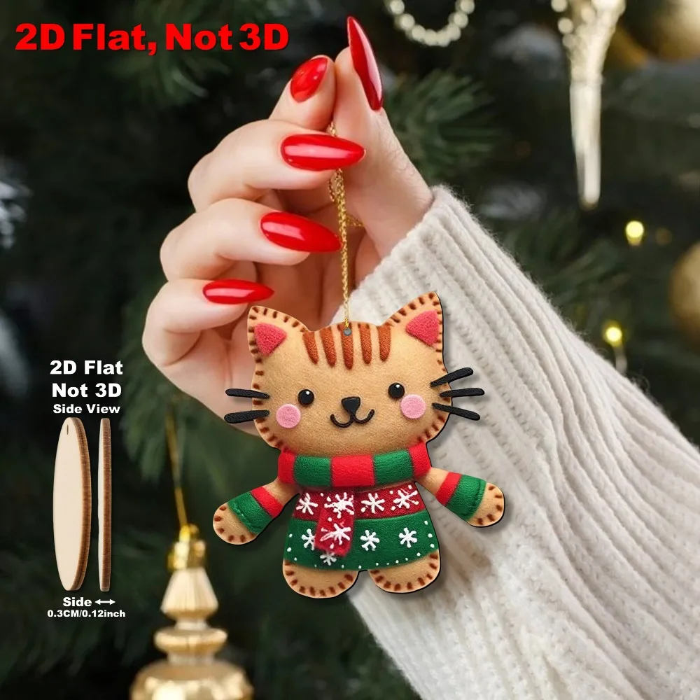 8/16pcs 2D Flat - Gingerbread Cat Tree Toppers -Christmas Ornaments with Hanging Loop,Kawaii Room Decor for Xmas Tree,Deco Porte