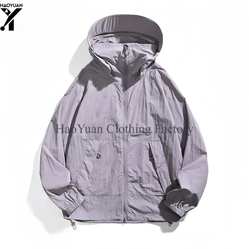 Men's Ice Silk Sunscreen Jacket with UV Protection Detachable Brim Outdoor Cycling Hiking Camping Running Men's Assault Jacket