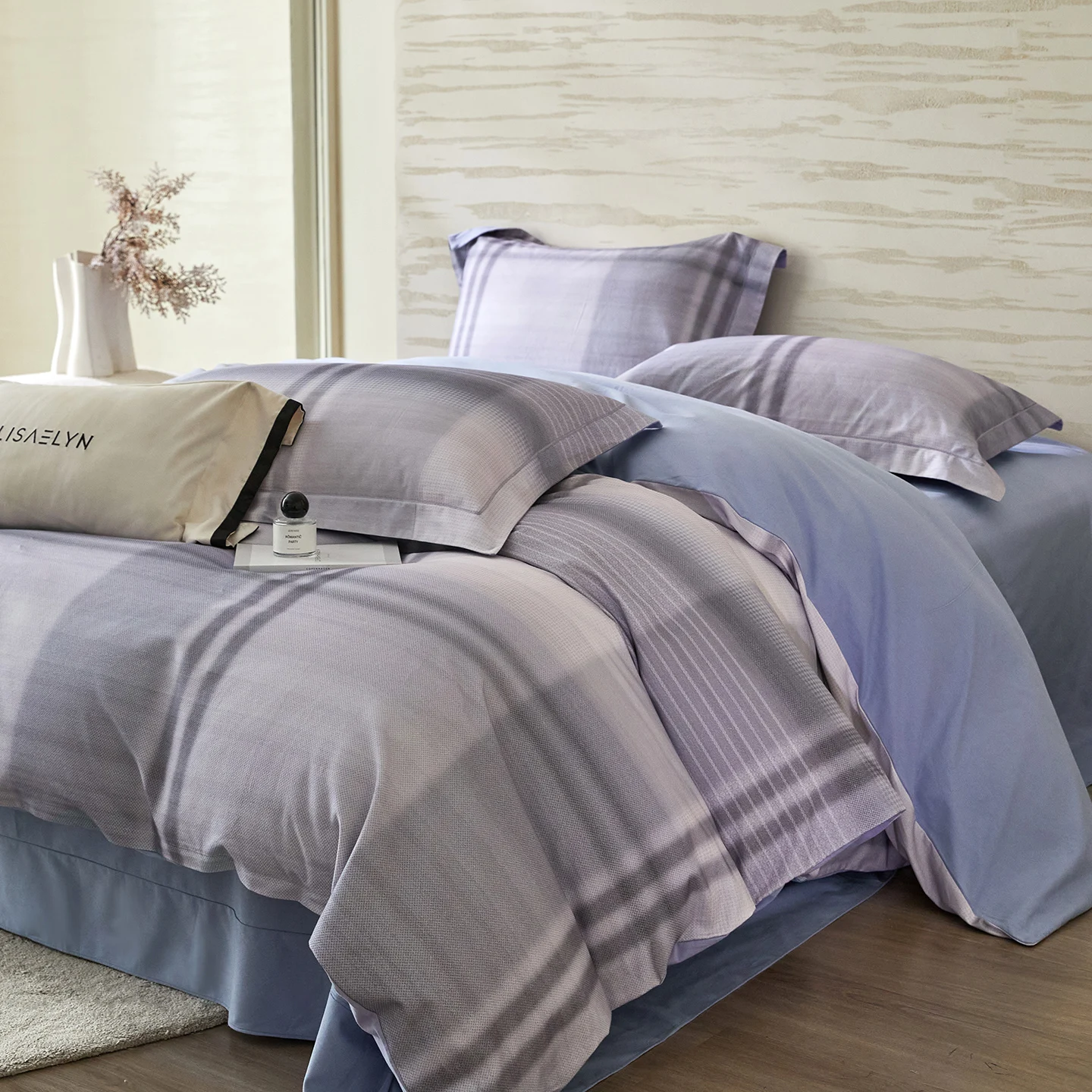 100% Cotton Bedding Set Brushed Grid Solid Double Color Collision Duvet Cover Sheet Set Red Blue Sheet King Queen for Bedroom