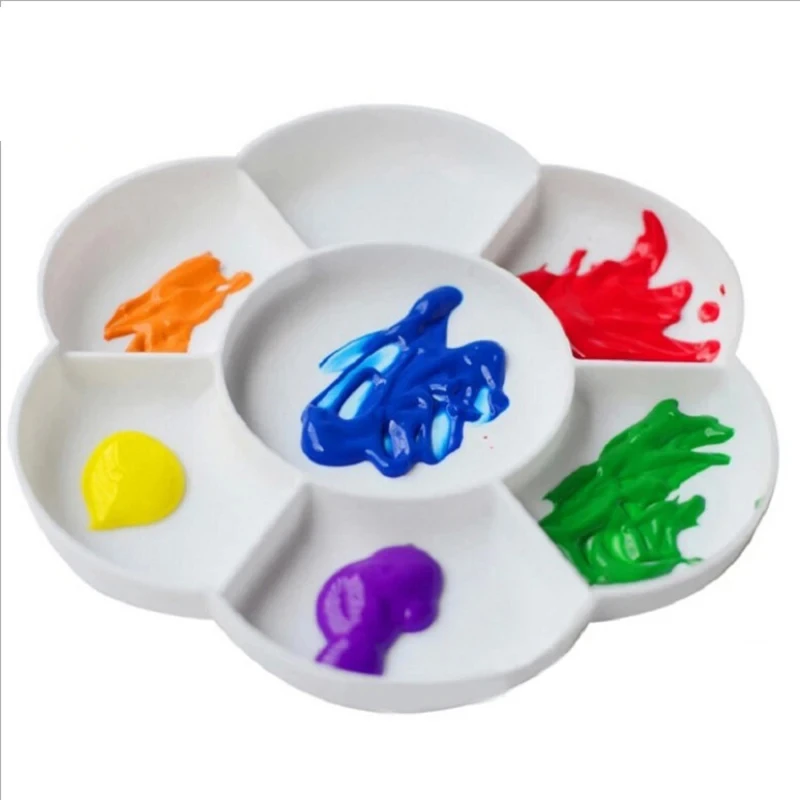 

16cm Flower Shaped Plastic Art Palette 7 Well Painting Dish Tray Mixing Palettes For Oil Acrylic Watercolor Gouache Art Supplies