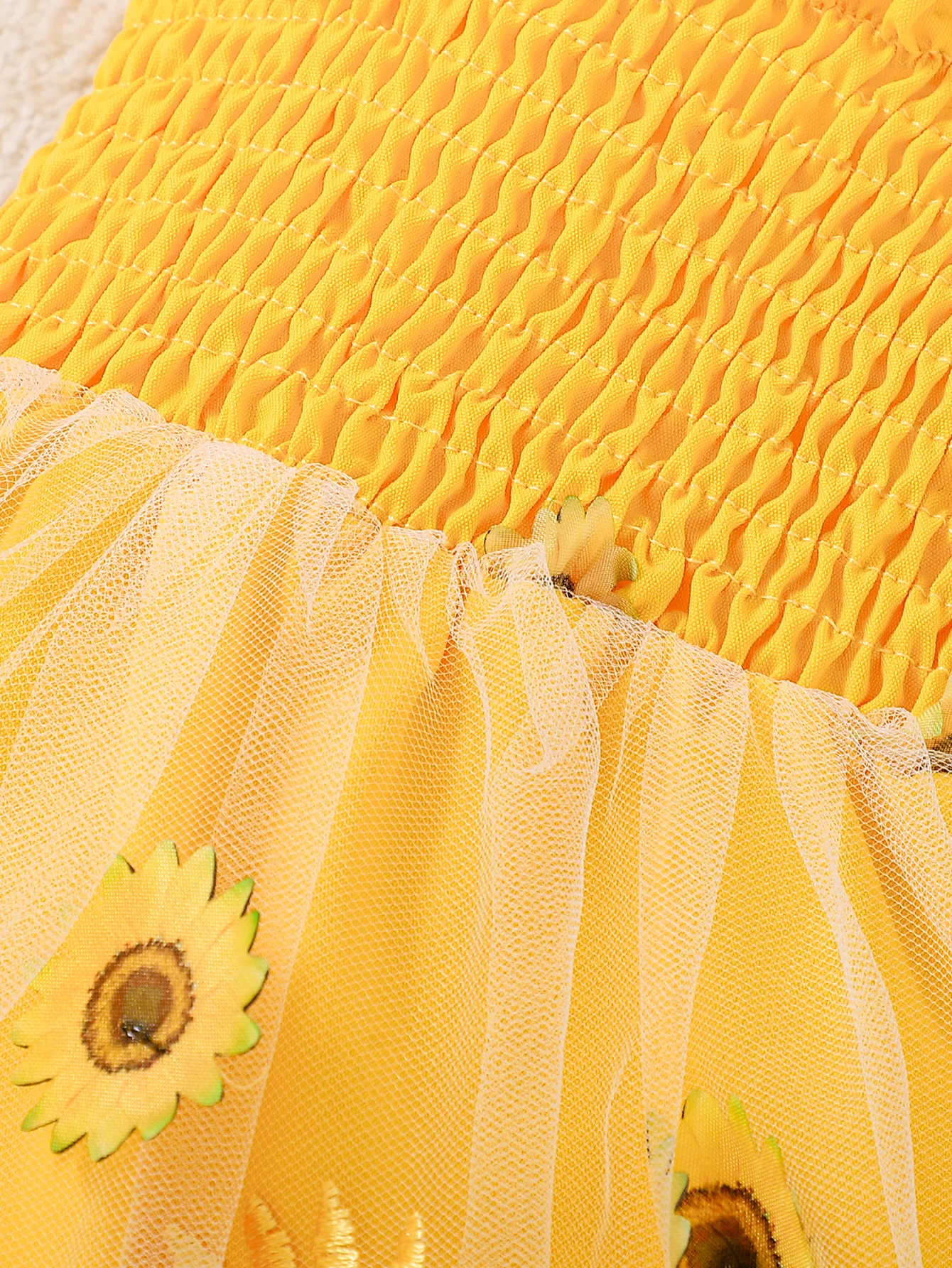 Baby Girl Sunflower Embroidered Tutu Dress Set, Yellow Bow Headband, Summer Sweet Princess Dress view 5