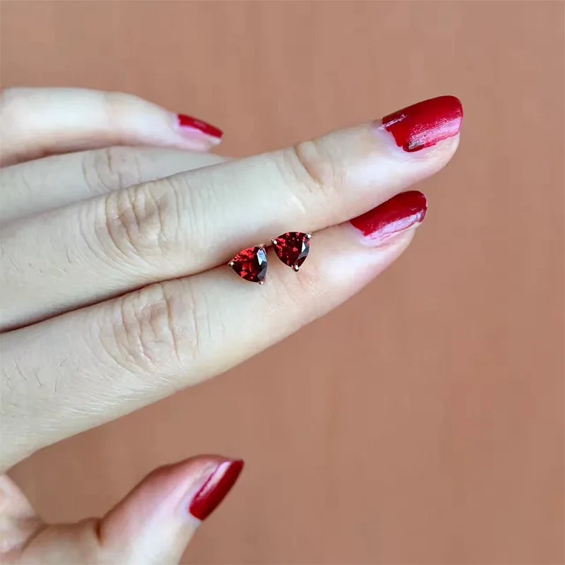 Stud Earrings 925 Sterling Silver Natural Gemstone Garnet Simple Cute Design Women with Certificate