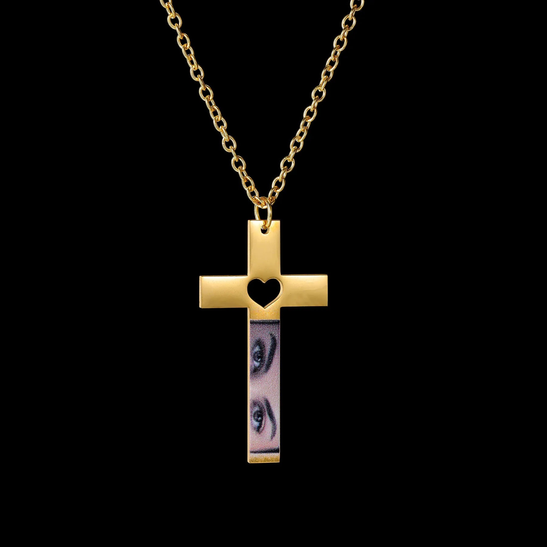 Customized Engrave Colorful Eye Photo Name Necklace for Men Women Stainless Steel Cross Pendant Necklace Christmas Jewelry Gift