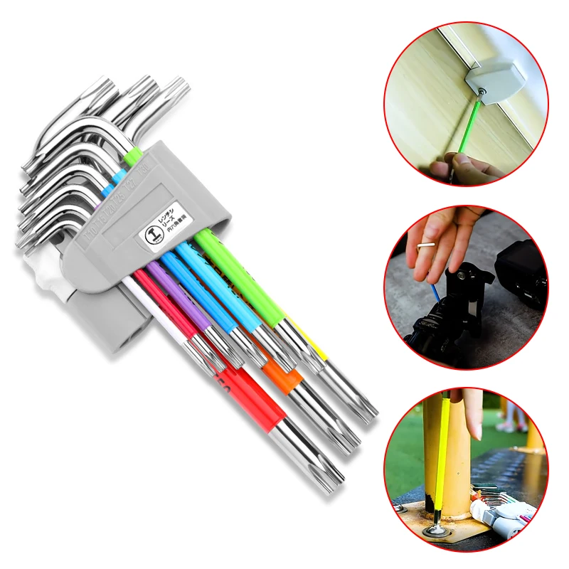 

9PCS-Set L Type Allen Key Set Screwdriver Long Arm Hex Key Kit Hexagon Spanner Hand Tools Bicycle Repair Household Tool