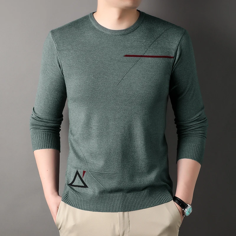 2023 Men's Long Sleeved Solid Color Slim Knit Triangle Round Neck Sweater Comfortable Daily  Sweaters