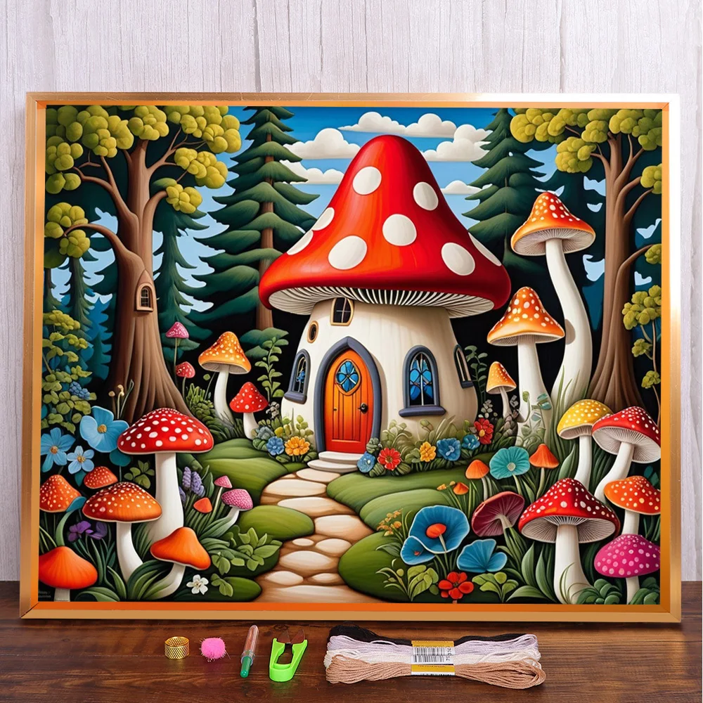 

Landscape Mushroom House Cross Stitch DIY Embroidery Complete Kit Handiwork Needlework Hobby Sewing Wholesale For Adults Design