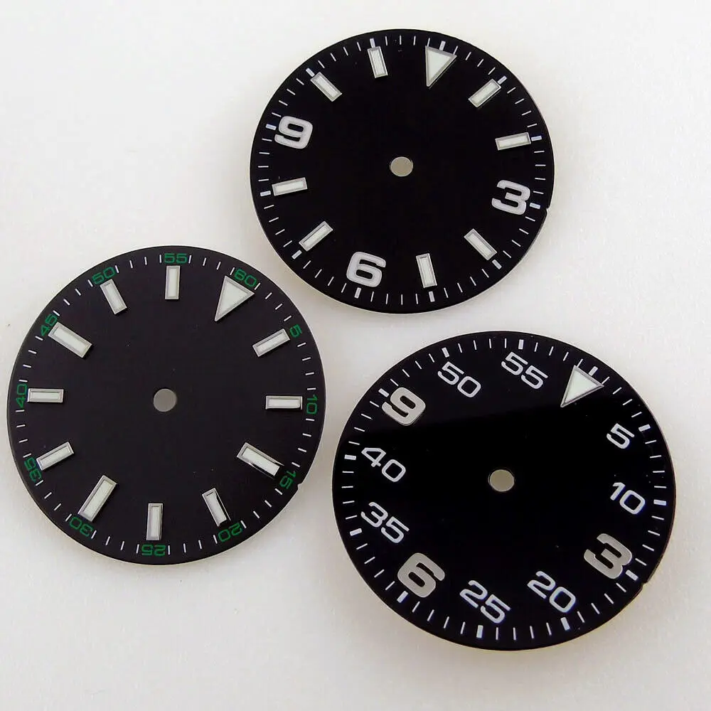 

29mm Green Lume Watch Dial For NH35/NH35A Black Face Date Window Arabic Numerals