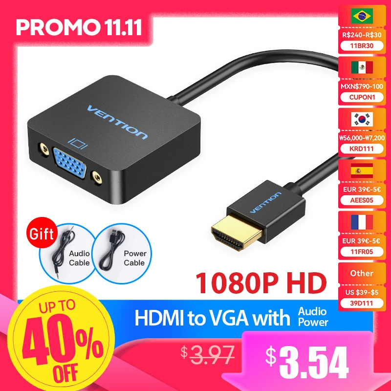 

Vention HDMI to VGA Adapter Male to Female Converter 1080P VGA to HDMI With 3.5 Jack Audio Cable for Laptop TV Box HDMI to VGA