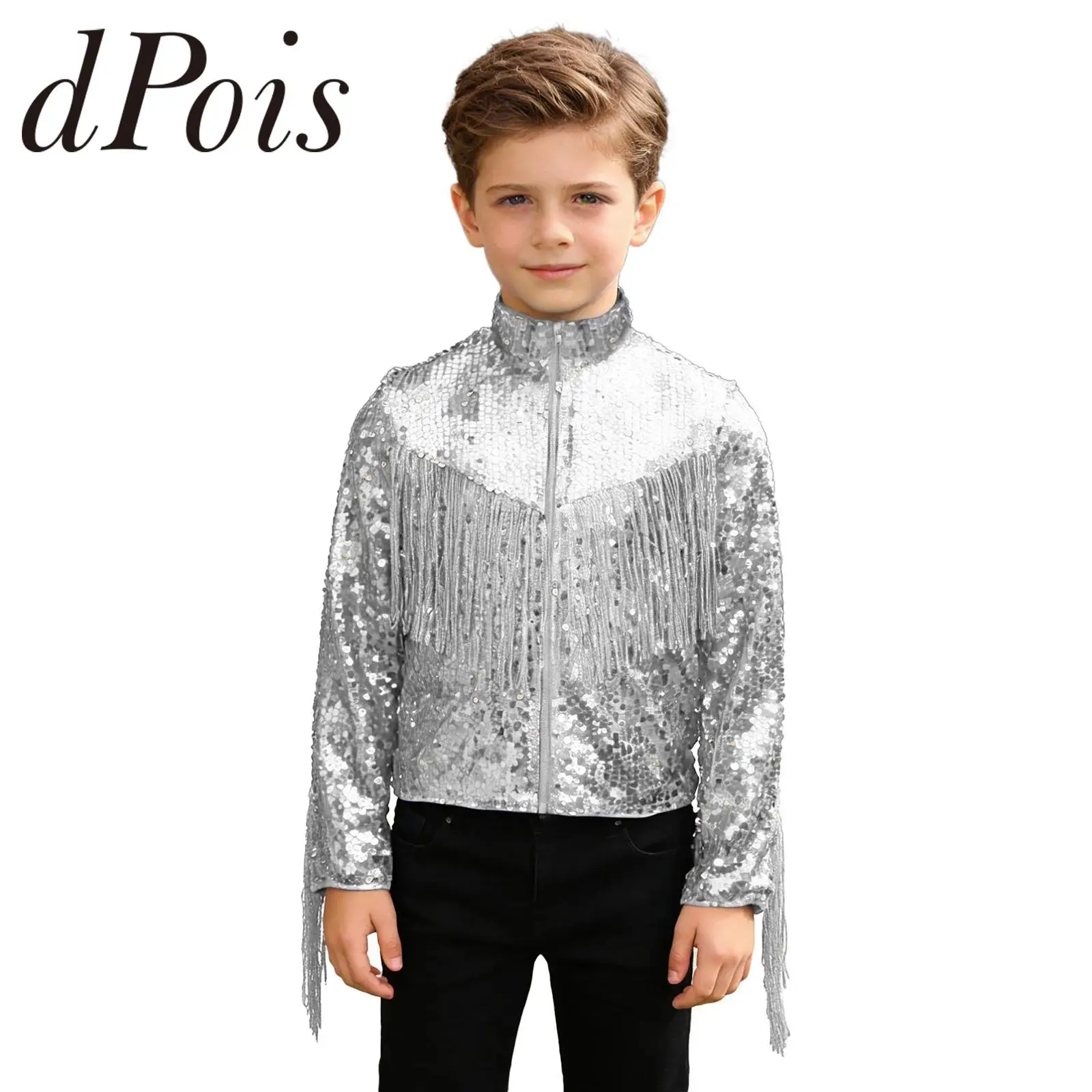 

Верхняя одежда для ковбойской вечеринки Rave Disco, детский костюм с блестками в стиле хип-хоп, джазовый танцевальный костюм, модная куртка для мальчиков, уличная одежда, пальто с бахромой и кисточками