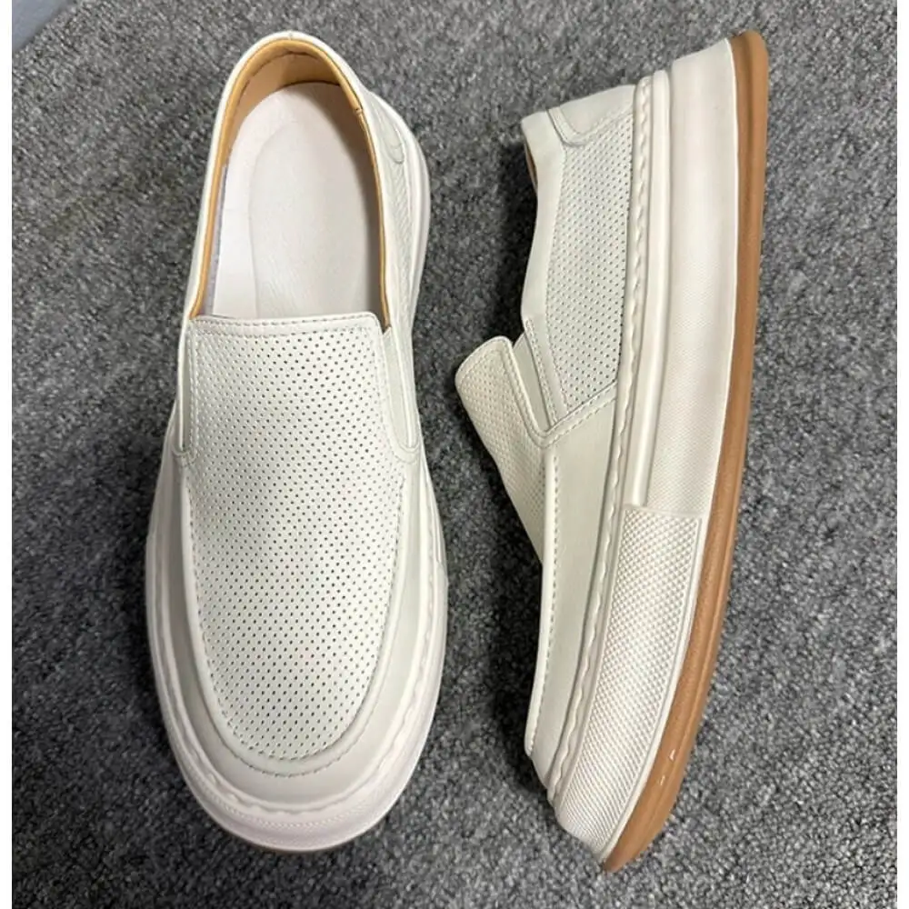 Handcrafted White Perforated Leather Sneakers – Superior Craftsmanship, Minimalist Modern Appeal