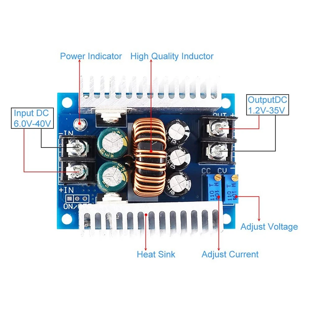 Step Down 300W 20A Module Buck Converter CC CV DC Voedingsmodule 6V-40V naar 1.2V-35V Spanningsregelaar Reducer 4V 5V