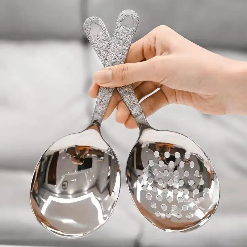 Stainless Steel Short Handle Soup Spoon Leaky Restaurant Shared Vegetable Spoon Household Rice Vermicelli Spoon Flour Spoon