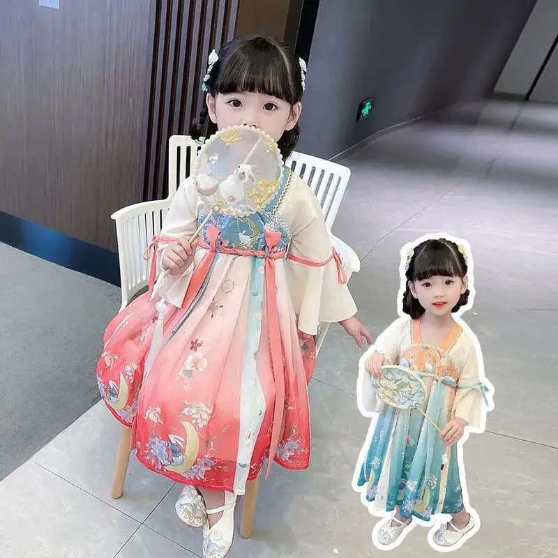 Girls Hanfu Spring and Autumn Clothes 2024 New Tang Suit Chinese Children\'s Ancient Clothes Girls Baby Dress