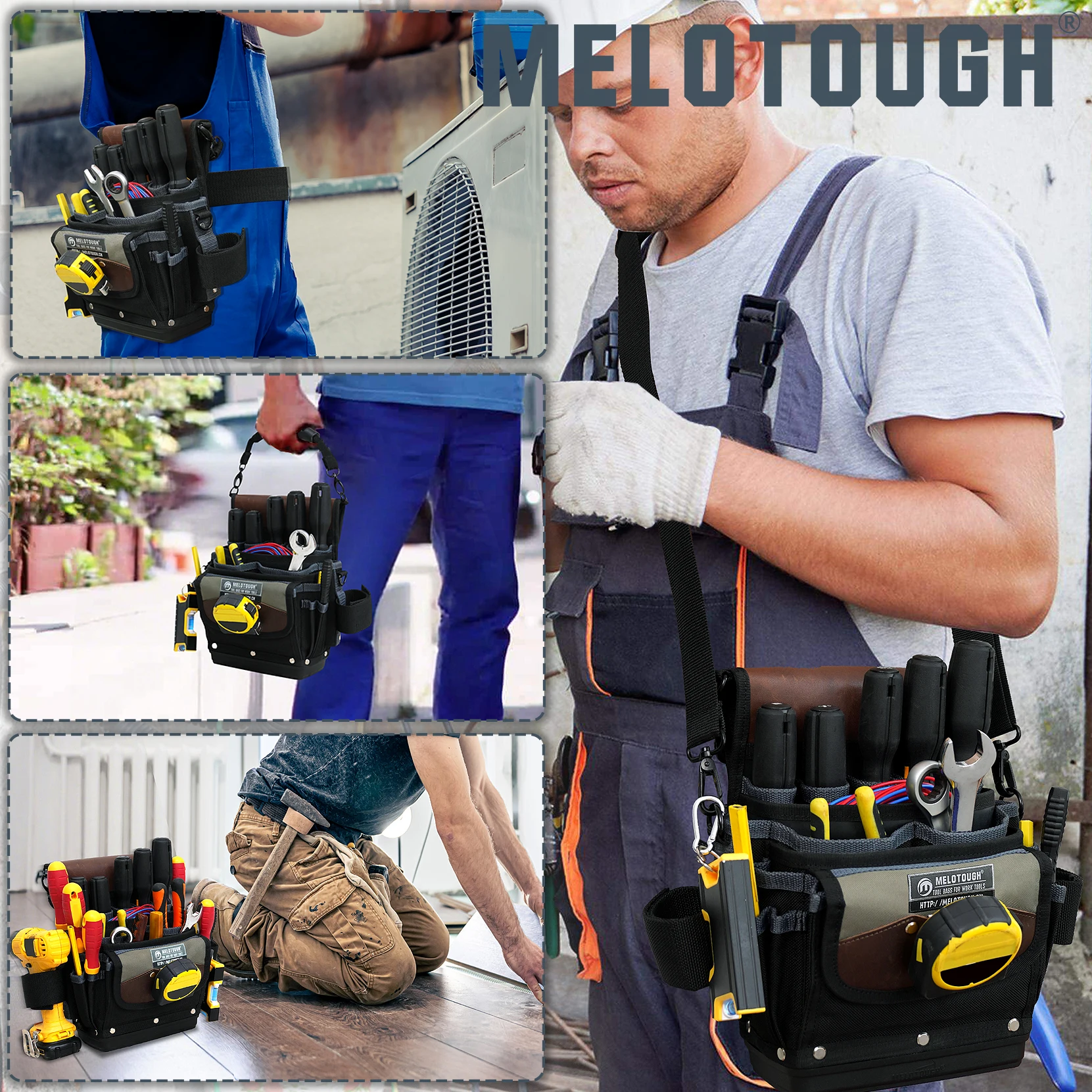 حقيبة أدوات صلبة سفلية مع مشبك حزام، حقيبة أدوات كهربائي مفتوحة لخدمة صيانة سباك نجار فني HVAC #6