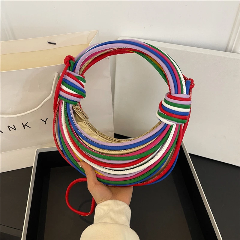 Colorful Handbag For Women 2024 Designer Noodle Woven Bags Fashion Rope Knitting Shoulder Bag Gold Silver Evening Clutch Bag Sac