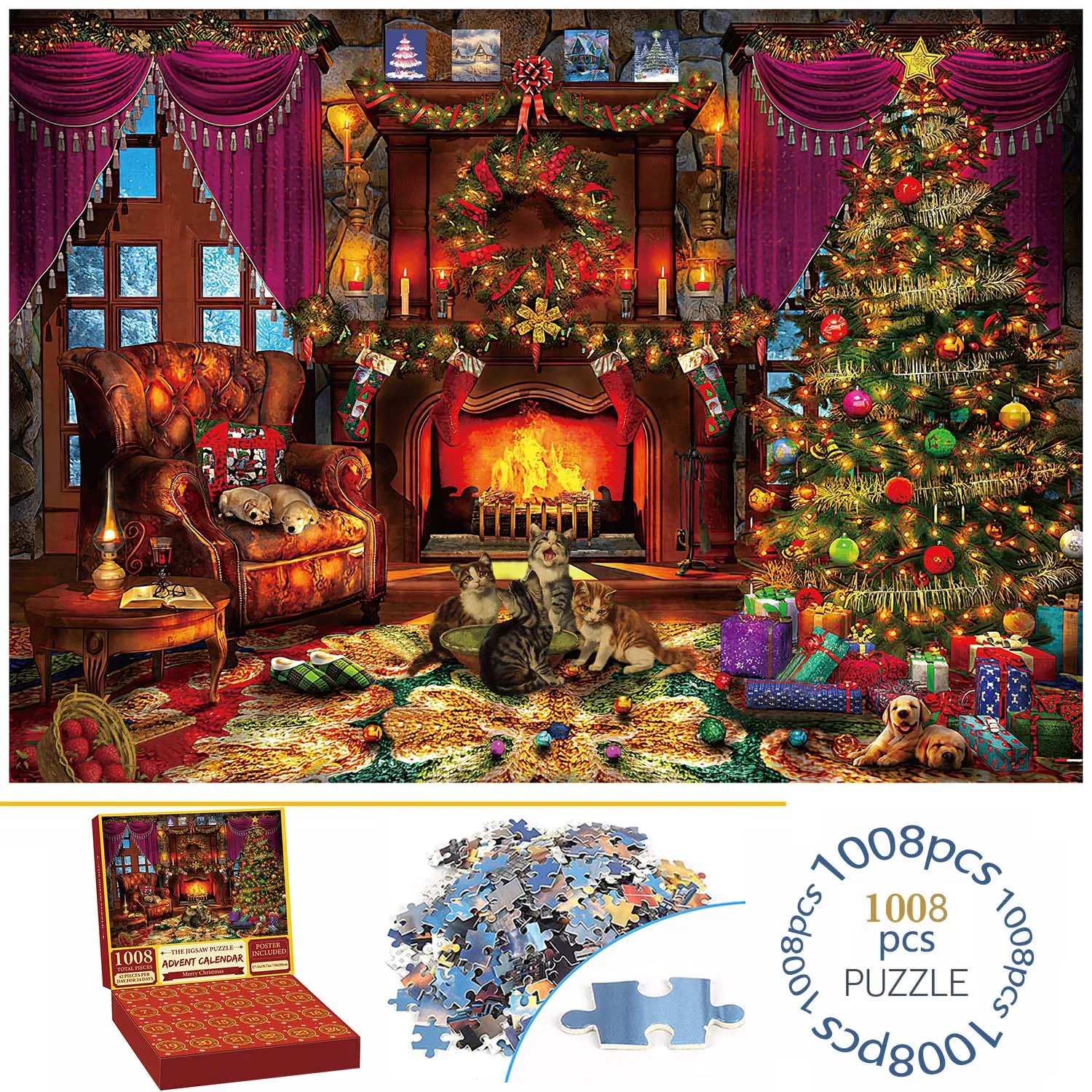 

1008 Pieces Advent Calendar Jigsaw Puzzles for Adults & Kids Home Decor Game Family Fun Xmas 24 Days Countdown Educational Toys