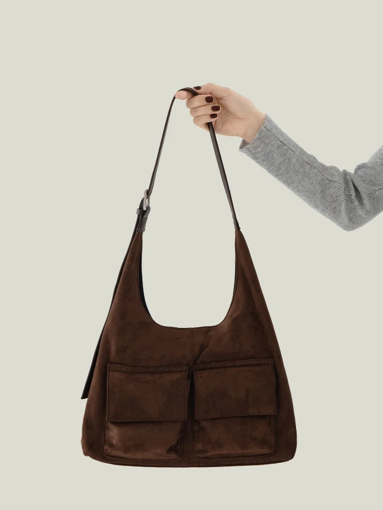 

Новинка осени 202, женская замшевая сумка-тоут под мышками, ленивый стиль, модная ретро, большая вместительная универсальная сумка на плечо, дорожные сумки