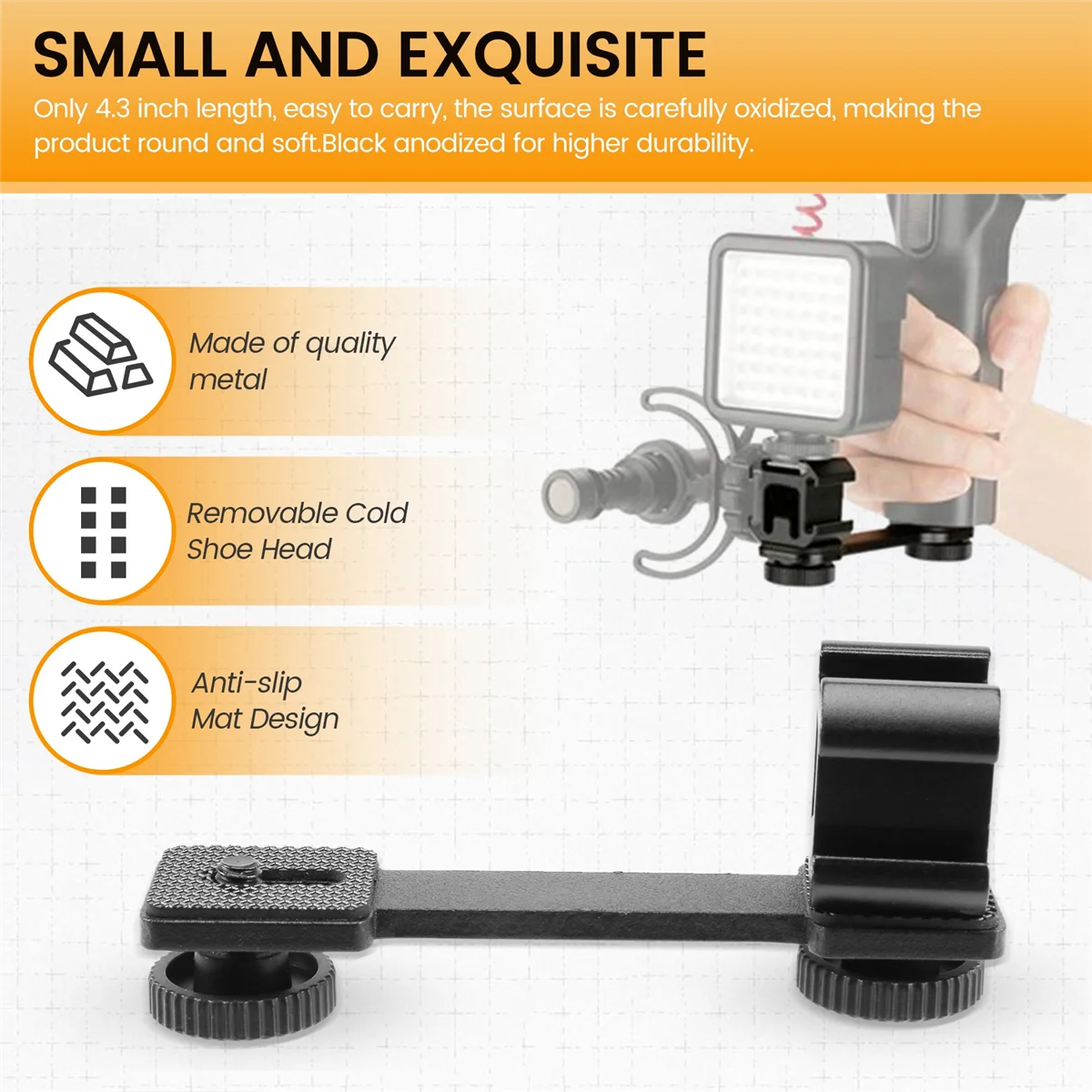 Universal Triplo Cold Shoe Mount, suporte de extensão, suporte adaptador para LED Video Light DSLR Phone Gimbal